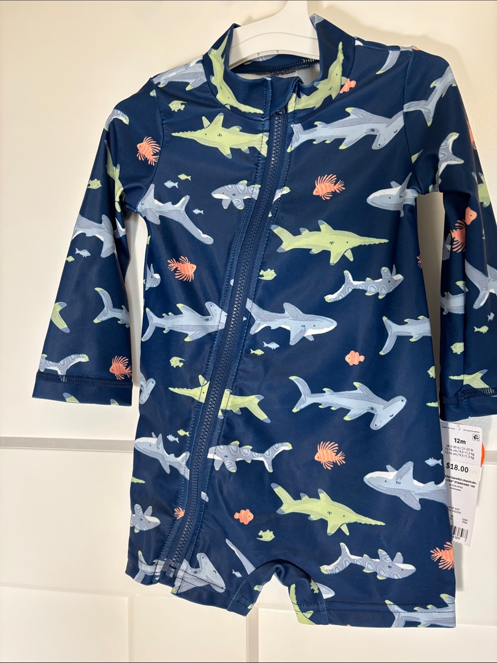 Carter's Navy Zip-Up Shark Print Swim Sunsuit